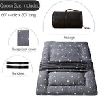 MAXYOYO Grey Triangle Japanese Floor Futon Mattress, Tatami Floor Mat Portable Camping Mattress Kids Sleeping Pad Foldable Roll Up Floor Lounger Pillow Bed Queen Size with Mattress Protector Cover