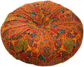 Round Bohemian Floor Pillow, Meditation Floor Seat Cushion, Large Soft Cotton Linen Pillows for Yoga Living Room Balcony Outdoor Tatami, 22x22 Inches (Round Orange)