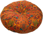 Round Bohemian Floor Pillow, Meditation Floor Seat Cushion, Large Soft Cotton Linen Pillows for Yoga Living Room Balcony Outdoor Tatami, 22x22 Inches (Round Orange)