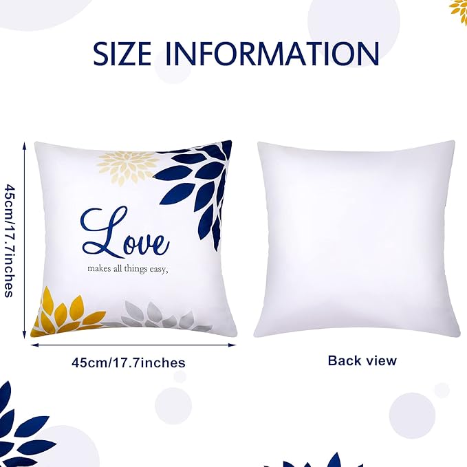 Tatuo 4 Pcs Flower Pillow Covers Square Spring Pillow Cushion Cases 18 x 18 Inch Family Faith Hope Love Words Decorative Summer Winter Cushion Case for Bed Couch Sofa Living Room(Yellow Series)
