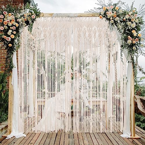 Foreate Macrame Curtains Long Cotton Macrame Wall Hanging Boho Beaded Curtain for Window Doorway Handmade Wedding Backdrop Room Divider, 2 Panels 79" L x 35" W - size: 35.5"W x 79"L (Pack of 2)