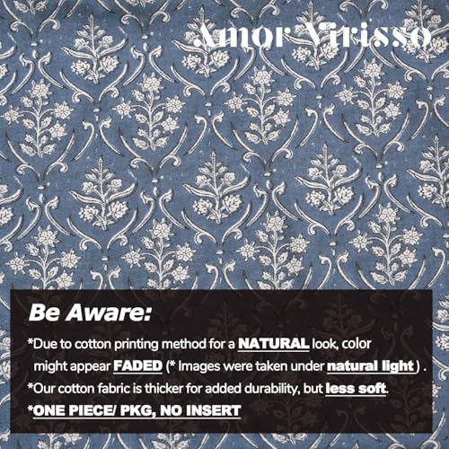 Amor Virisso Floral Pillow Covers 18x18 Inch Farmhouse Block Print Pillow Cover Accent Square Neutral Modern Decorative Throw Pillow Covers for Living Room Couch Bed Sofa Chair, Dusty Blue - color: Dusty Blue, size: 18" x 18" (Pack of 1)