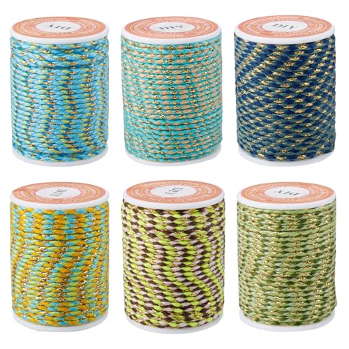25.8 Yards 1.5mm Metallic Braided Thread 4-Ply Macrame Polycotton Cord Jewelry Beading Cord for Friendship Bracelet DIY Craft String Knitting Macrame Rope Wall Hangers Decoration - color: Mixed Color 4, size: 1.5mm