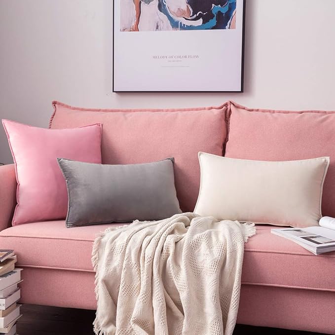 MIULEE Cream White Velvet Throw Pillow Covers 18x18 Soft Decorative Solid Square Cushion Cases Pack of 2 Modern Luxury Home Decor for Couch, Sofa, Bedroom