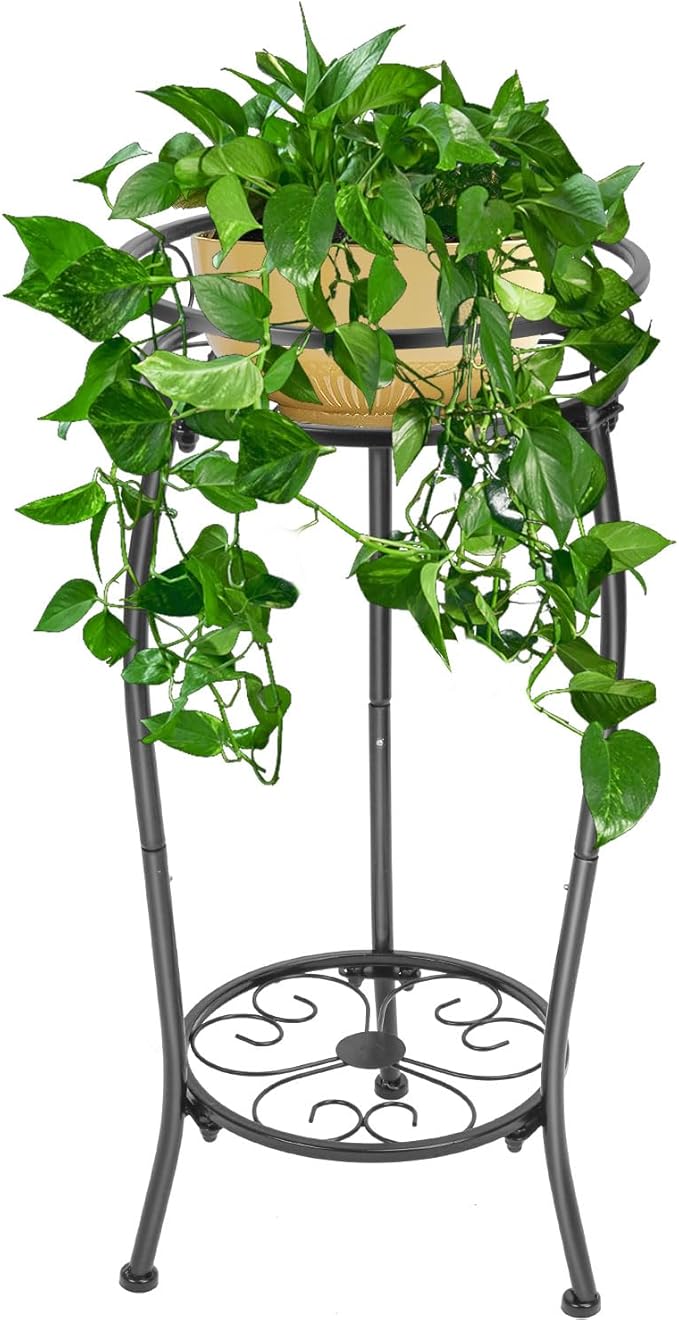 THKFUL Metal Plant Stands Indoor Outdoor, 2Tier Tall Potted Plant Stand Plant Shelf Flower Pot Stand Iron Plant Holder for Multiple Planter,Rustproof Corner Plant Rack for Christmas Gift(20.3'')