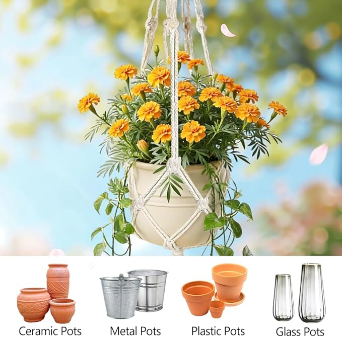 Macrame Plant Hangers 2 Pack Indoor Outdoor Hanging Planter Basket Handmade Rope Hanging Plant Holder for Indoor Outdoor Boho Home Decor 41 Inch, White