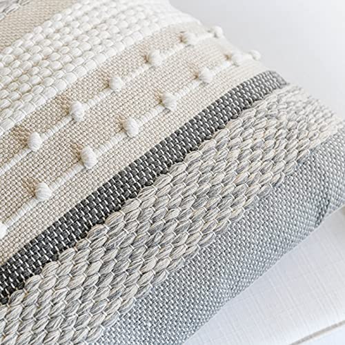 BlissBlush Gray Boho Throw Pillow Cover 20x20 Grey Decorative Accent Pillow for Couch Square Woven Textured Pillowcase Modern Farmhouse Pillow for Bed Bohemian Pillow Cover (Pack of 1) - color: Gray, size: 20" x 20" (Pack of 1)