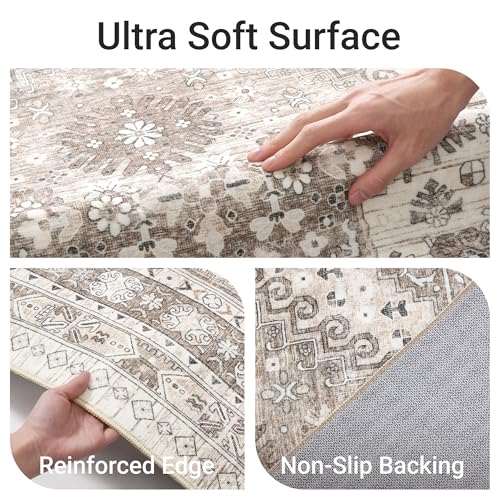 befbee 5x7 Area Rugs for Living Room,Stain Resistant Washable Rug,Non-Slip Backing Rugs for Bedroom,Kitchen,Printed Vintage Home Decor Rug (Brown/Beige, 5'x7') - color: Brown/Beige, size: 5' x 7' (Rectangular)