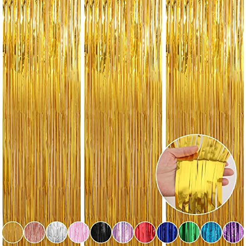 Crosize 2 Pack 3.3 x 9.9 ft Gold Foil Fringe Curtains Party Decorations, Gold Tinsel Curtain Backdrop for Parties, Streamer Fringe Backdrop for Bachelorette Valentines Day Party Birthday Decoration - color: Gold 2, size: 2 Pack