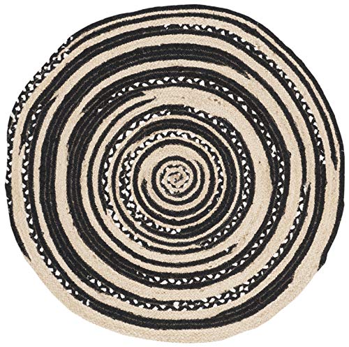 SAFAVIEH Cape Cod Collection Area Rug - 3' Round, Black & Ivory, Handmade Braided Jute & Cotton, Ideal for High Traffic Areas in Living Room, Bedroom (CAP209Z) - color: Black/Ivory, size: 3' (Round)