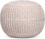BIRDROCK HOME Round Pouf Foot Stool Ottoman - Knit Bean Bag Floor Chair - Cotton Braided Cord - Great for The Living Room, Bedroom and Kids Room - Small Furniture (Light Natural)