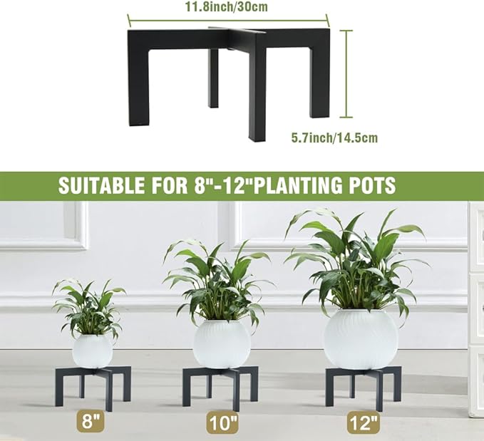 Metal Plant Stands Indoor Outdoor, Heavy-Duty Short Black Plant Holder for 5-12 Inch Flower Pots - 1/2/3 Pack Low Stand for Balcony, Corner, Desk, Table Top (Plant Not Included)(1PCS)