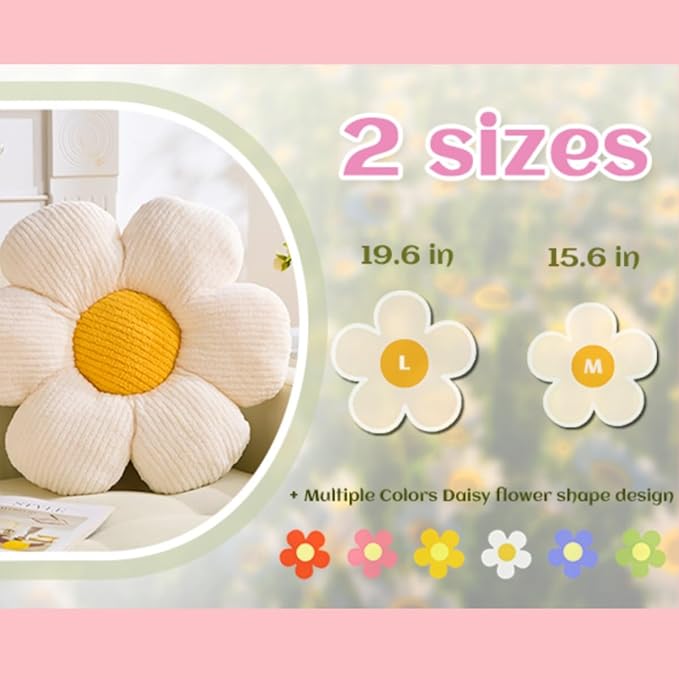 Flower Pillow, Purple Throw Pillows Cute Daisy Decorative Pillow for Bed, Sofa, Couch.19.6" Purple Round Cushion Seating Home Decorative