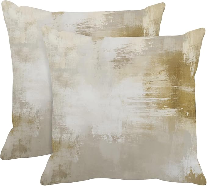 Britimes Throw Pillow Covers Modern Home Art Decor, 18 x 18 Inches Set of 2 Abstract Oil Painting Pillowcases for Bedroom, Living Room, Cushion Couch Sofa, Abstract White Grey Light Yellow
