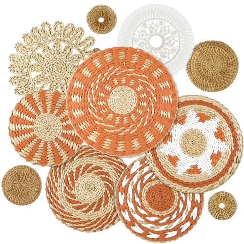 Tatuo 11 Pcs Boho Wall Basket Decor Bulrush Woven Wall Hanging Art Round Farmhouse Rustic Handmade Wicker for Summer Home, Bedroom, Living Room, Kitchen Decorations, Multi Sizes(Delicate) - style: Delicate