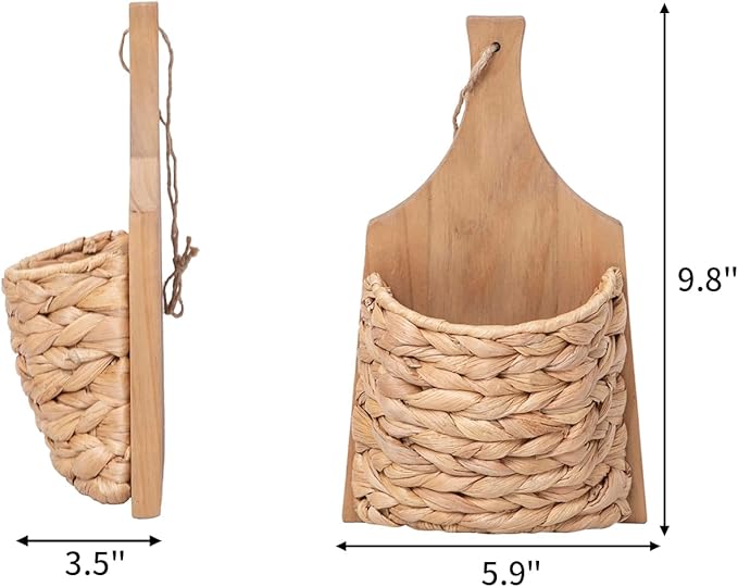 YRMT Small Hanging Basket for Wall Decor Water Hyacinth Woven Hanging Planter for Artificial Plants Flowers Home Decor for Livingroom Bedroom (Retangle Shape)