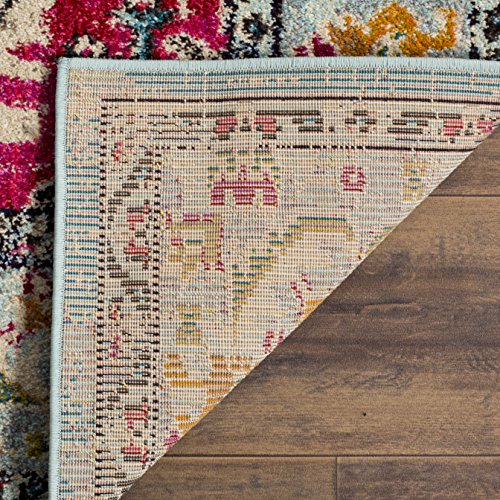 SAFAVIEH Monaco Collection Runner Rug - 2'2" x 6', Light Blue & Fuchsia, Non-Shedding & Easy to Clean, Distressed Medallion Design, Ideal for Living Room, Bedroom, Dining Space (MNC243J) - color: Light Blue/Fuchsia, size: 2'2" x 6' (Runner)