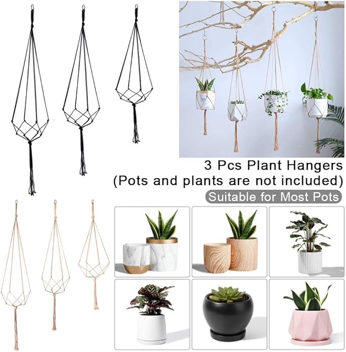 3 Pack Macrame Plant Hanger, Handmade Cotton Rope Plant Hangers Set with Tassel Countyard Indoor Outdoor Flower Pot Plan-t Hanger Home Decor for Indoor Outdoor(Color:Primary)