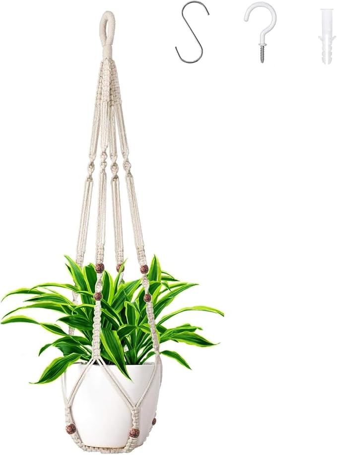 35 Inch Macrame Plant Hanger Hanging Planters for Indoor Plants Plant Pots Hangers for Live Plants,Outdoor Garden Home and Boho Wall Home Ceiling Decor,Ivory(Planter Pot Not Included)