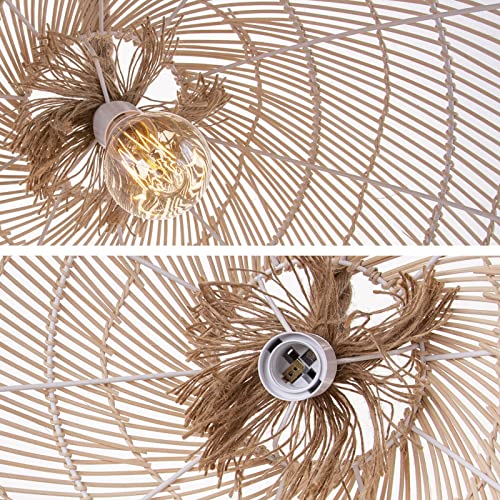 Arturesthome 1 Light Natural Rattan Pendant Light Fixture,Woven Pendant Light Wicker Chandelier,Hanging Ceiling Light,Handmade Lampshade,Rope Lamp for Kitchen Island W19.6in X H 17.7in - size: 19.6″W x 18″H
