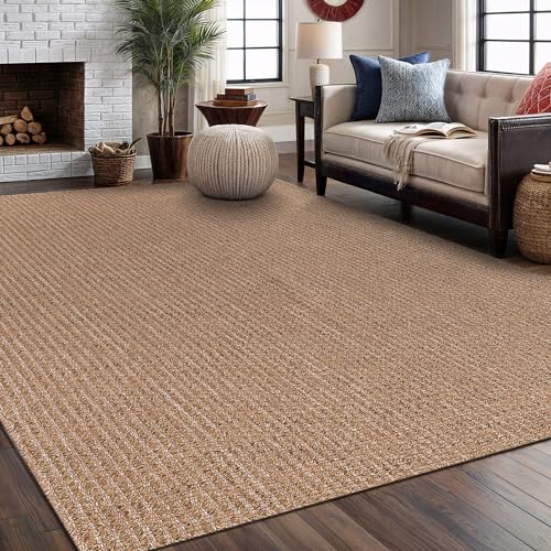 Easy Jute Rug 9x12 Indoor Outdoor Natural Rugs Solid Fiber Rug Woven Area Rug Boho Easy Clean Inside Carpet for Living Room Bedroom Dining Room Hallway or Outdoor Patio Porch (9 X 12 Natural) - color: Natural/Beige, size: 9' x 12' (Rectangular)