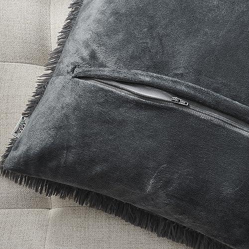 NordECO HOME Luxury Soft Faux Fur Fleece Cushion Cover Pillowcase Decorative Throw Pillows Covers,No Pillow Insert,16" x 16" Inch,Dark Grey,2 Pack - color: F-dark Grey, size: 16" x 16" (Pack of 2)