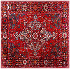 SAFAVIEH Vintage Hamadan Collection Area Rug - 5'3" Square, Red & Multi, Oriental Traditional Persian Design, Non-Shedding & Easy Care, Ideal for High Traffic Areas in Living Room, Bedroom (VTH222A)