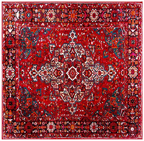 SAFAVIEH Vintage Hamadan Collection Area Rug - 5'3" Square, Red & Multi, Oriental Traditional Persian Design, Non-Shedding & Easy Care, Ideal for High Traffic Areas in Living Room, Bedroom (VTH222A)