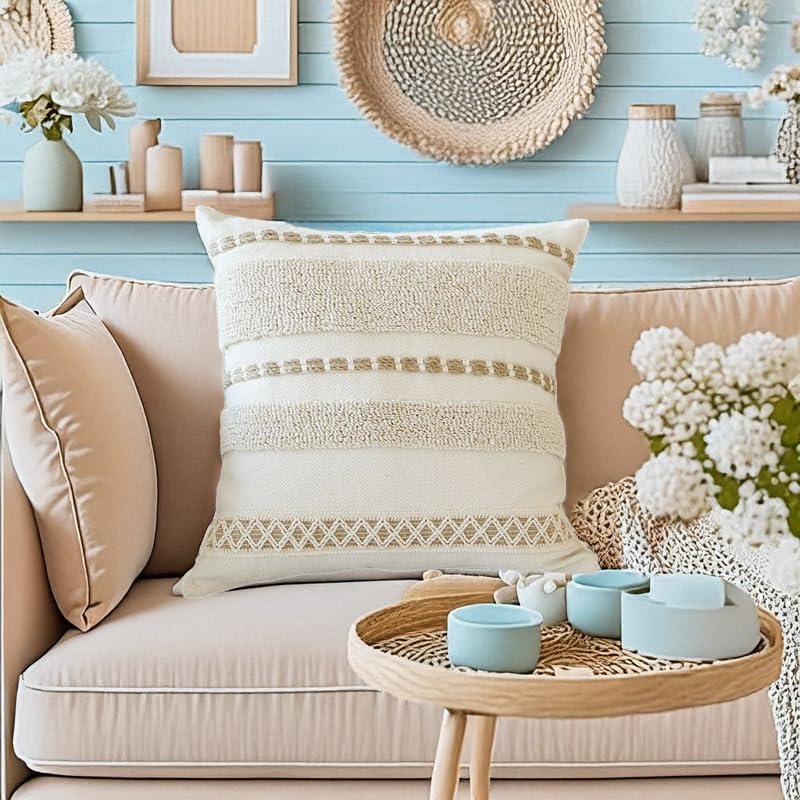 Handwoven Tufted Throw Pillow Cover with Tassels Boho Decorative Cushion Case for Couch Sofa Living Room Bedroom Home Decor - color: 1-001 Hand Woven Tufted Pillowcase