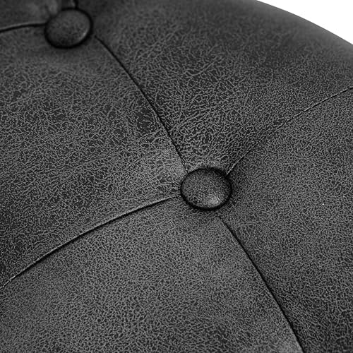 HomePop 25" Button Tufted Round Storage Ottoman - Gray Faux Leather - color: Grey