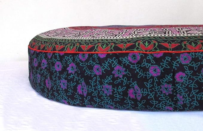 ICC Large Hippie Mandala Round Floor Pillow Cover Ottoman Pouf Cover Daybed Oversized Cotton Cushion Cover with Heavy Duty Zipper Seating Ottoman Poufs Dog-Pets Bed (Purple 6 kaam Flower, 35" Round)