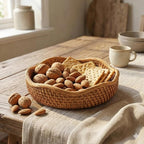 8.7” Small Basket Wicker, Rattan Serving Bowl Bowls, Small Decorative Tray, Natural Handwoven Basket, Entryway Nightstand Dining Room Kitchen Counter Table Coffee Organizing Snack Pastries Jewry