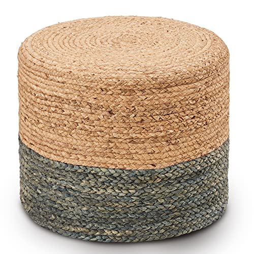 Wimarsbon 18'' Ottoman Pouf, Natural Braided Poof, Rustic Handweave Lounge Pouffe, Boho Footrest Stool for Bedroom, Accent Table or Seat for Living Room (Dusty Blue) - color: 18inch Water Hyacinth Braid & Dusty Blue Corn Shell