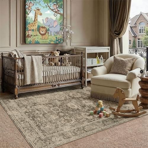 3x4 Washable Area Rug for Entryway Brown Vintage Non-Slip Low Pile Distressed Rustic Carpet Door Mat Soft Small Door Mat Small Throw Rug for Entrance - color: Retro | Brown, size: 3' x 4' (Rectangular)