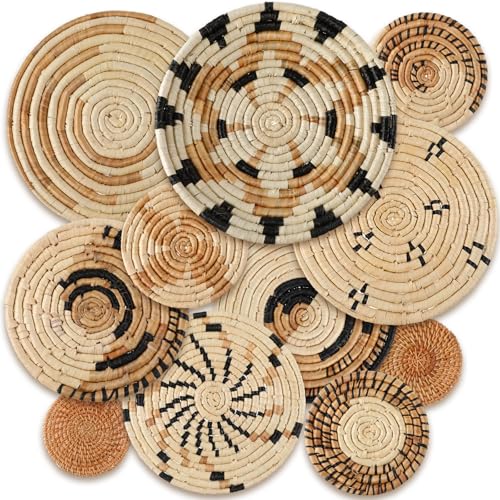 Tatuo 11 Pcs Boho Wall Basket Decor Bulrush Woven Wall Hanging Art Round Farmhouse Rustic Handmade Wicker for Summer Home, Bedroom, Living Room, Kitchen Decorations, Multi Sizes(Artistic) - style: Artistic