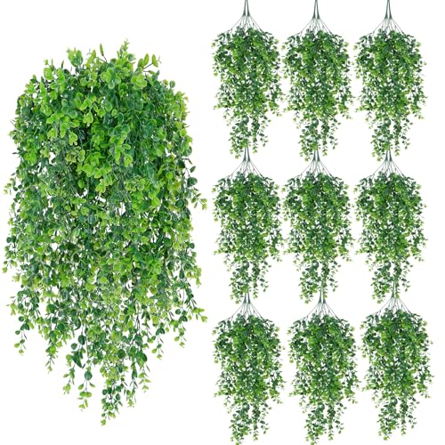 Artificial Hanging Plants 18 Pcs Fake Hanging Plant Faux Hanging Eucalyptus Plants UV Resistant Plastic Plants for Indoor Outdoor Room Wall Wedding Patio Porch Decor - color: Green