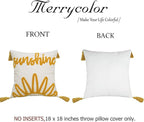 Merrycolor Boho Tufted Decorative Throw Pillow Covers 18x18 with Tassels Sunshine Bohemian Pillow Covers Cushion Covers for Couch Sofa Bedroom Living Room Yellow Beige 1PC