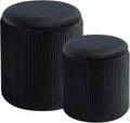 Round Set of 2 Ottoman with Storage-Upholstered Velvet Vanity Stool for MakeupMultifunctional Ottomans Coffee Table Padded Seat Foot Rest for Living Room&Bedroom (Black)