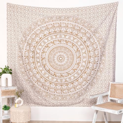 RAJRANG King Size Mandala Tapestry Golden for Bedroom and Living Room Wall Hanging Cotton Tapestries 90 x 108 Inches - color: Golden, size: 90"L x 108"W