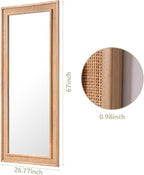 Rattan Full Length Mirror 27"x67", Boho Farmhouse Rectangle Floor Mirror, Solid Wooden Frame Woven Rattan Wall Mirror, Hanging Full Body Mirror for Living Room Bedroom Bathroom Entryway Nature
