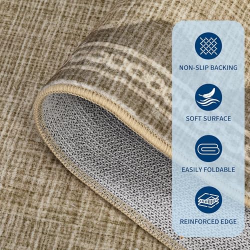 Garvee Large Washable Rug 9x12 Modern Indoor Living Room Rug Non Slip Stain-Resistant Low Pile Floor Cover Ultra Soft Foldable Bordered Print Carpet for Bedroom Nursery Office Dorm Kids Room Jute - color: Border Jute, size: 9' x 12' (Rectangular)