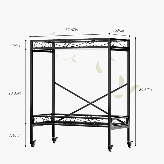 Zhongma 2 Tier Window Height Sturdy Metal Plant Stand with Wheels, 32.7x16x39.4 Inch High, Heavy Duty Succulent Shelf for Home Indoor and Outdoor, 440 LBS Capacity & Heavy Duty Construction
