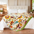 Boho Throw Blanket, 100% Organic Cotton Breathable Ultra Soft 91" x 98" Bed Quilt Throw - All Season Floral Rustic Farmhouse Decor Luxury Reversible Blanket for Sofa Couch Chair and Gift