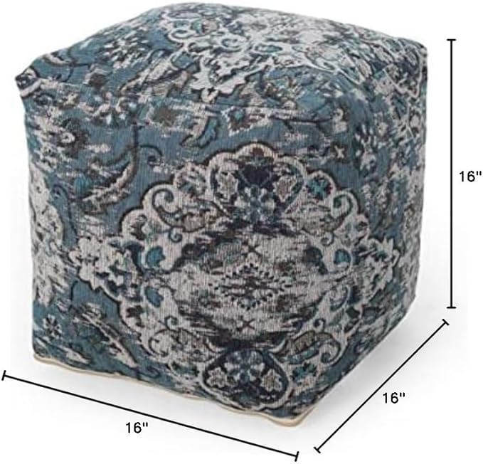 Foamma Pouf Ottoman Blue, 16"x16"x16" - Square Ottoman Foot Rest for Living Room and Bedroom, Pouf Footstool, Foot Rest for Couch, Boho Furniture for Home