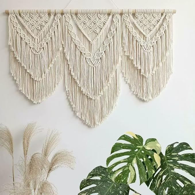 oiikain Large Handmade Boho Macrame Wall Hanging Tapestry - Chic Bohemian Woven Home Decor art for Living Room, Bedroom, and Wedding Parties(Double Layer,43''*32'')