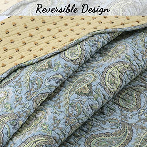Cozy Line Home Fashions Green Paisley Reversible 100% Cotton Quilted Throw Blanket 60" x 50" Machine Washable and Dryable(Green Paisley) - color: Green Paisley