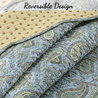 Cozy Line Home Fashions Green Paisley Reversible 100% Cotton Quilted Throw Blanket 60" x 50" Machine Washable and Dryable(Green Paisley) - color: Green Paisley