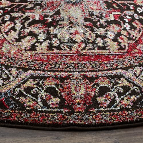 SAFAVIEH Vintage Hamadan Collection Area Rug - 3' Round, Red & Multi, Oriental Traditional Persian Design, Non-Shedding & Easy Care, Ideal for High Traffic Areas in Living Room, Bedroom (VTH215A) - size: 3' (Round)
