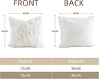 MOOX Rabbit Fur Throw Pillow Covers Decorative Fluffy Soft Fuzzy Plush Luxury Genuine Animal Skin Lumbar Pillow 18"x18" Cushion Cover, Couch White