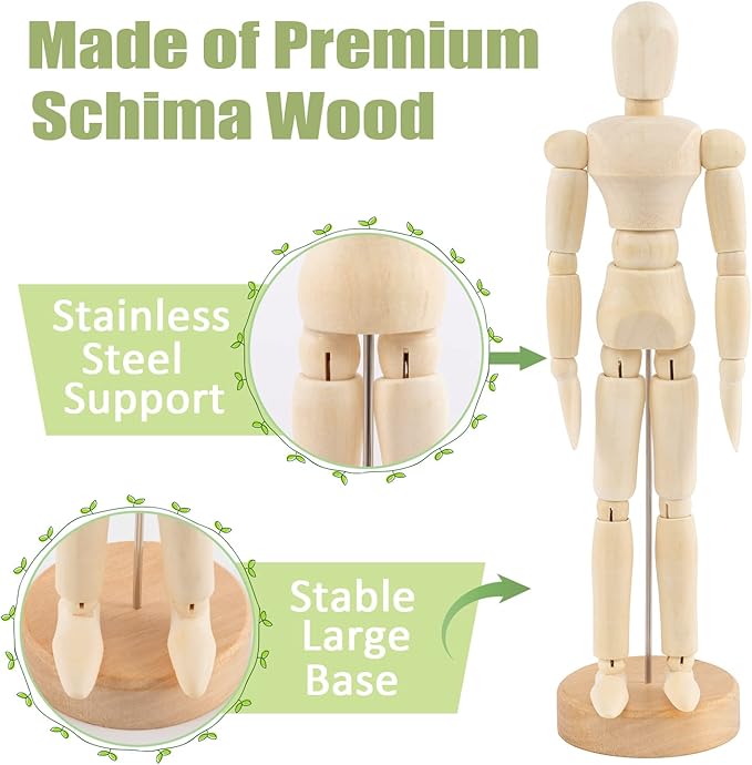 ANPHSIN 4 Pcs 8.6'' Wooden Air Plant Holder - Unique Jointed Mannequin Airplant Stand with Adjustable Poses, Tillandsia Display Container for Home Office Decoration Housewarming Gift